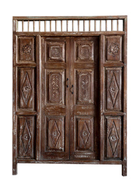 Whitewash Carved Statement Door, Rustic Teak Door, Vintage Indian door 84X59